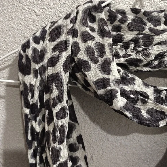Leopard Print Infinity Scarf - Black and White, Sheer and See Through - Picture 4 of 8